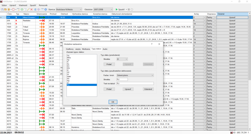 Settings of all graphs in the folder with INISS program